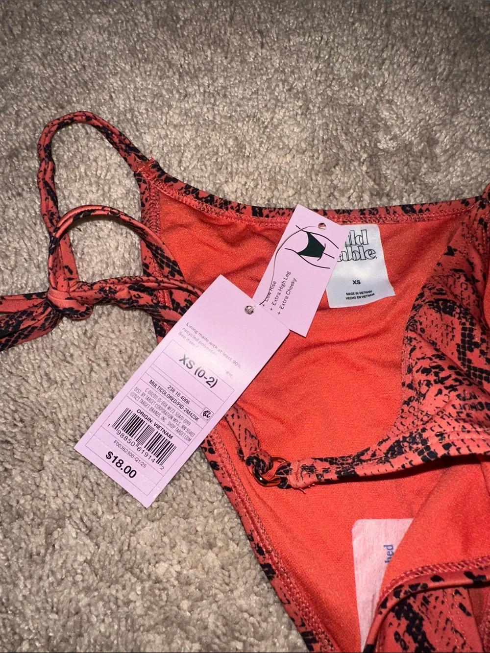 wild fable Orange/Red and Black Snake-Print Bikini Top